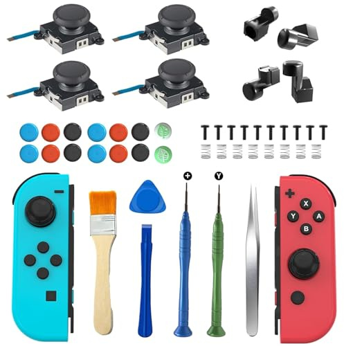 Joycon Joystick Replacement Kit( 48 in one), Switch Joystick Replacement for Switch/ Switch Lite/ Switch OLED, Include 4 Thumbsticks, 4 Metal Buckles, 2 Screwdrivers, Pry Tool, 12 Thumbstick Grips