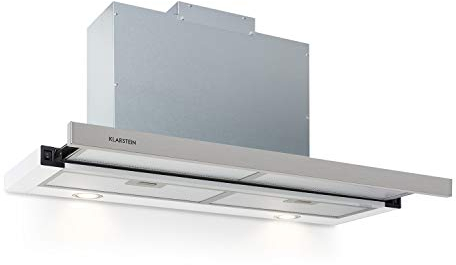 Klarstein Mariana - Cappa a Schermo Piatto, Cappa Aspirante, Cappa Sottopensile, Classe Energetica C, 500 m³/h, Ricircolo & Scarico, Luce LED, Tasti, 90 cm, Bianco