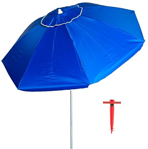 Sombrilla Playa Grande 200 cm | Protección Solar UV50+ | Antiviento con Ventana Superior | Tubo de Aluminio Reclinable | 8 Varillas de Fibra Vidrio | Ligera y Resistente | Incluye Bolsa de Transporte