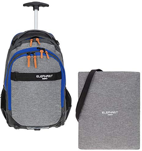 2 Teile Set: Elephant Trolley Hero Signature Trolleyrucksack Schultrolley 12724 + Sportbeutel (Two Tone Grey-Blue (grau-blau))