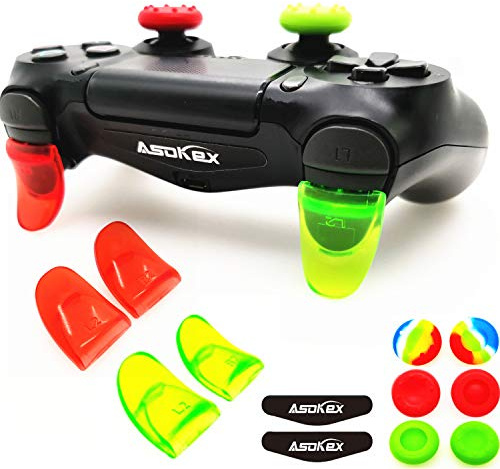 L2 R2 Triggers Ps4 (2 paires d'extendeurs, 6 poignées de stick, 2 paires d'autocollants LED pour manette PS4 Dualshock Vert et rouge.