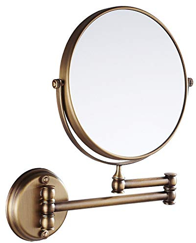 Wandmontage Kosmetikspiegel mit 1X/3X fache Vergrößerung Doppelseitig klappbar Wandspiegel Rasierspiegel 360°Schwenkbar Messing Rund Schminkspiegel für Bad Zuhause Spa und Hotel 20cm (Vintage golden)