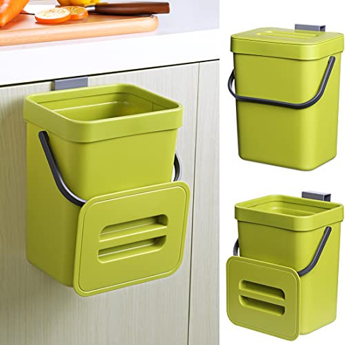1.3 Gallons Countertop Compost Bin with Lid, Hanging Small Trash Can with Lid Under Sink for Kitchen Bathroom,Mountable Compost Bucket (Green)