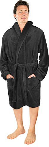 NY Threads Robe de chambre à col châle pour hommes, vêtements de nuit et d'intérieur doux et douillets, Gris Foncé, Très Grand