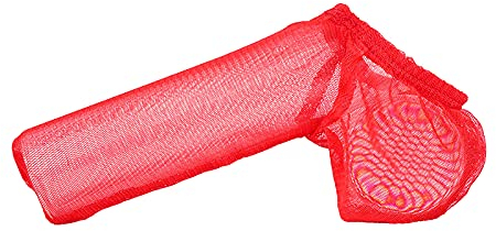 Agoky Männer Unterhosen Ice Silk Herren Slip Unterwäsche Penis Sleeve C-String Penishülle Briefs Tanga Reizwäsche - Penis-Hoden Beutel mit Zugband Rot B Einheitsgröße