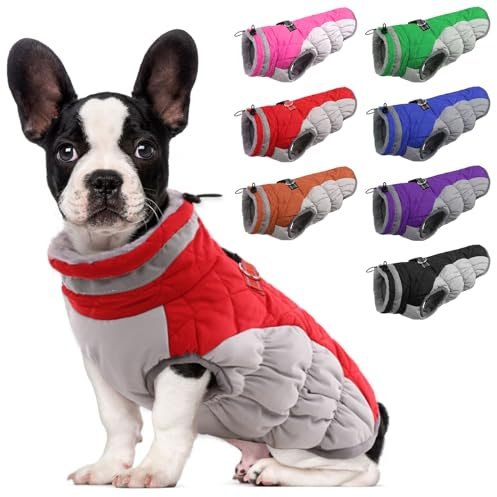 Lelepet Wasserdicht Hundemantel, Winter Winddicht Hundejacke mit Geschirr, Warme Reflektierend Schneeanzug Winterweste, Kaltes Wetter Hundepullover für Kleine Mittlere Große Hunde (Rot, S)