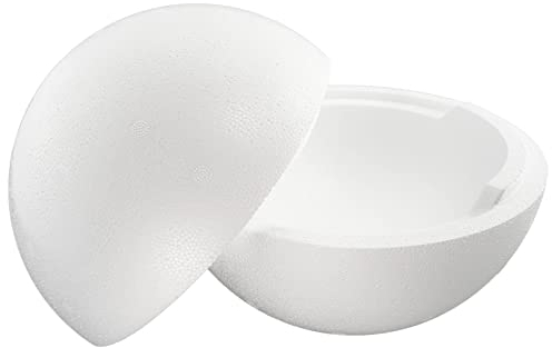 Styroporkugel 2-Teilig, Durchmesser 20cm, Styroporkugel teilbar, Halbschalen, 1 Stück, Weiss