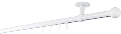 ondeco Gardinenstange auf Maß Innenlauf 20mm Ball 1-lauf Vorhangstange Deckenträger 4cm Stilgarnitur mit Gleiter für Vorhänge Weiß 190cm