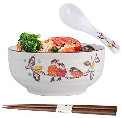 Ramen Schüssel,Japanische Schüssel Keramik,Ramen Schüssel Set,Ramen Bowl mit Löffel Essstäbchen,Ramen Schale aus Keramik,Suppenschalen, Salatschüsseln