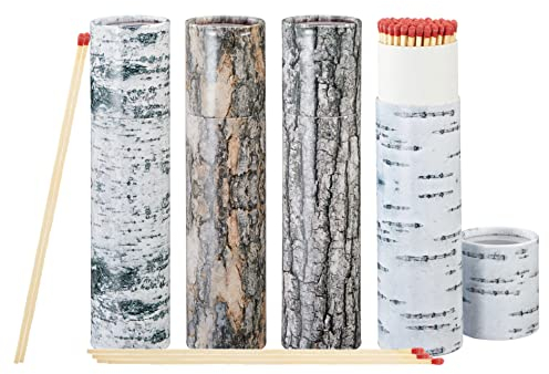 Spetebo XXL Kamin Streichhölzer 4er Pack - je 75 Stück - Jumbo Zündhölzer mit ca. 20 cm Länge - Grill Feuer Kerzen Anzünder mit Verpackung im Baumrinden Design Maxi lang