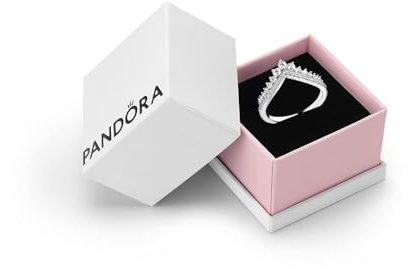 PANDORA Timeless Women's Sterling Silver Princess Cubic Zirconia Wishbone Ring, Size 48, With Gift Box
