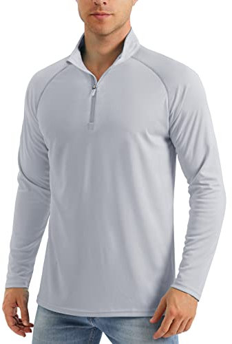 MAGCOMSEN Sportshirt für Herren Fitness Outdoorshirt UPF 50+ Sonnenschutz Langarmshirt Sommer Longsleeve, Hellgrau, L