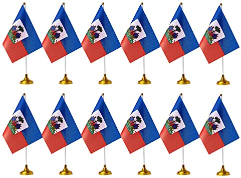 ZXvZYT Haiti-Flagge, Haitianische Schreibtischflagge, kleine Mini-Haitianer, Tisch-, Büroflaggen mit Standfuß, Dekorationen (12 Stück)