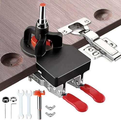 Adoles 35mm Concealed Door Hinge Jig, Accurate Locking Cabinet Hinge, Aluminum Alloy DIY Pocket Hole Jig, 2 Retaining Clips, Adjustable Quick Punch Cabinet Hardware