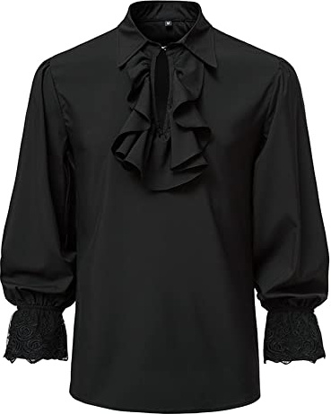 MakingDa Men's Renaissance Ruffled Frilly Shirts Medieval Vintage Jabot Collar Pirate Costume Tops