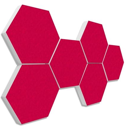 platino24 Akustikpaneele 6 Elemente Colore Waben Ø 30 cm Fuchsia I Schallabsorber aus Basotect G+ mit Akustikfilz I Schalldämmung Wand & Decke I Akustikelement Wandpaneel