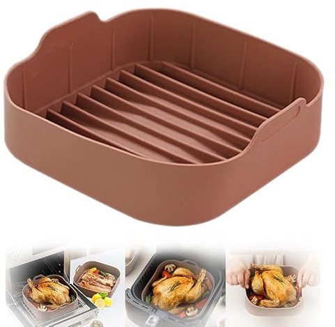 Air Fryer Silicone Pot 20.5cm Airfryer Basket Forro de Silicona para Freidora Air Fryer Olla de Silicona para Freidora de Air Fryer Basket Silicone Air Fryer Horno Accesorios (Marrón)