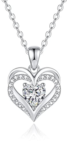 CDE Kette Damen Herzkette 925 Sterling Silber Geburtsstein Halsketten Schmuck Herz Anhänger Weihnachten Valentinstag Muttertags Geschenk Hochzeit Jubiläum Geburtstag Frau Freundin Mama