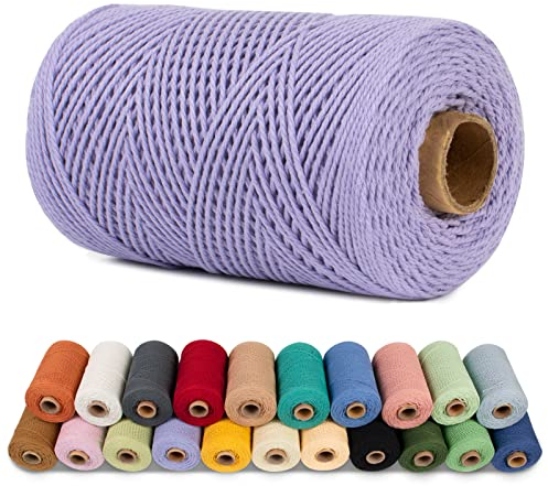 LEREATI Makramee Garn 1mm x 200m Baumwollgarn Baumwollkordel Baumwollseil Baumwollschnur, Macrame Cord 1mm for Makramee und DIY Basteln, Traumfänger, Garten, Hochzeit Dekorationen (Lila)