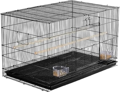 Abician Cage à Oiseaux avec Espace Spacieuse, Plateau Coulissant, 2 Perchoirs en Bois, Petits Oiseaux, Perroquets Perruches Conures Pinsons, 77,5 x 46,5 x 46cm Noir