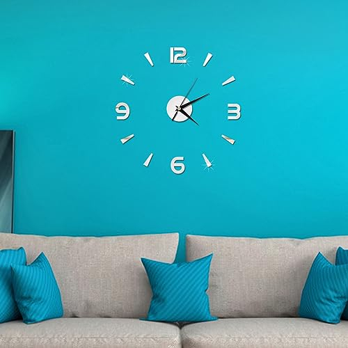Moderne DIY ohne Wanduhr, selbstklebend, 1 mm, Acryl, Spiegel, Uhr, Wandrahmen, 3D-Dekoration, DIY, moderne Wand, Haus, Büro, Schlafzimmer (Silber) Spiegel, selbstklebend, Uhr,