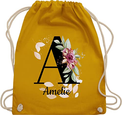 Turnbeutel Rucksack - Buchstabe anpassbar mit Name I Geschenk Initialen - Unisize - Senfgelb - jga beutel blumen stoffbeutel schule personalisierte buchstaben a turnsack kita tasche