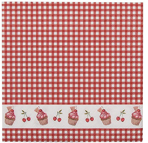 Clayre & Eef Servietten Papier 20er Set 33x33 cm (20) Rot Weiß Papier Cupcakes Papierservietten