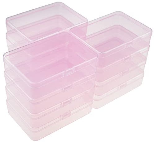 LJY 12 Pieces Rectangular Empty Plastic Storage Containers with Lids for Small Items and Other Craft Projects, 115 x 85 x 28 mm (Pink)