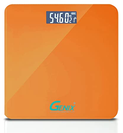 Digitale Personenwaage mit Präzisionssensor, professionell, ultradünn, aus gehärtetem Glas, mit LCD-Display, max. 180 kg (Orange)