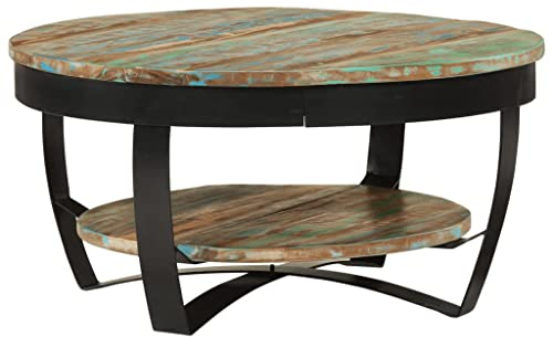 Higsose Couchtisch mit Ablage Altholz Massiv 65x32 cm Nachttisch Beistelltisch Endtische Tisch Wohnzimmer Ablagetisch Runder Tisch Vintage Möbel Robust & Langlebig für Wohnzimmer Arbeitszimmer