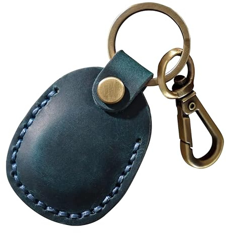 Porte-clés Airtag en cuir véritable, pendentif Airtag en cuir véritable, étui Airtag compatible avec Apple Airtag, support Airtag, étui Airtag, étui vintage (bleu)