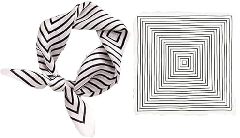 GIMIRO Schal aus imitierter Seide [53 x 53cm] Quadratische Schals Impressionismus-Muster Vintage-Schal für Büroarbeit oder lässigen Bund (White and Black Stripes)