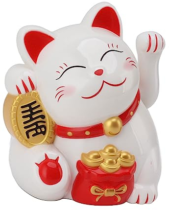 Maneki Neko, Glückliche Glückskatze, Lebendige und Schöne Glückskatze mit Elektrischem Winkearm, Batteriebetrieben, Künstlerische Katzenstatue-Dekoration für die Dekoration von (MLY11020-1 Weiß)