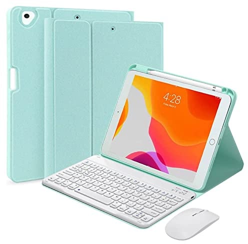 QYiiD Custodia per tastiera per iPad 9,7 2018 (6a generazione), iPad 2017 (5a generazione), iPad Air 2/1, tastiera wireless staccabile e mouse Smart Folio Cover con portamatite, verde chiaro