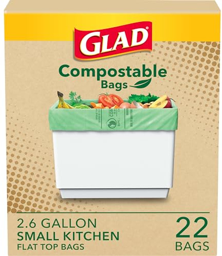 Glad Kitchen Compost Bags, 2.6 Gallon Small Flat Top Bags, Unscented, 22 Count (Package May Vary)