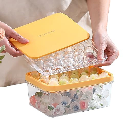 Eiswürfelform Silikon Eiswürfelschale mit Deckel Eiswürfelbehälter 28 Eiswürfel hohe Kapazität Eisbehälter mit Schaufel Eiswürfelbox Runde Bälle ice cube tray für Bier Cocktails Whisky Getränke