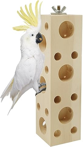 XiyaxiVici Kauspielzeug für Vögel Baumloch aus Holz Futtersuche Trainings Spielzeug Papageien Spielzeug Natürliche Holzblöcke Zubehör für Papageienkäfig 20x5,4x5,4 cm
