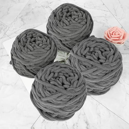 Lana Filato 4x100g Gomitolo di Lana Morbido Filato Grosso per Maglieria e Uncinetto, Nero