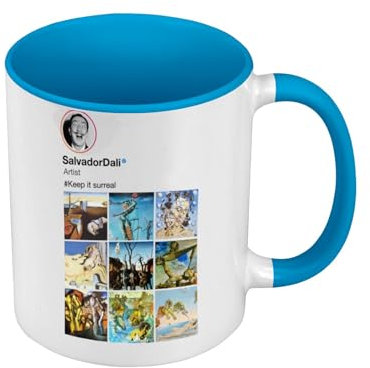 Tasse Farbe Premium Qualität blau – Salvador Dali Social Networks Maler Surrealismus – Tasse mit Henkel und farbigem Innenraum