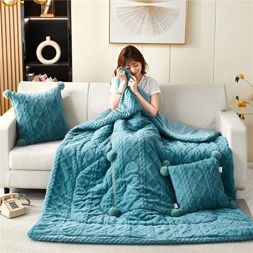 Hixingo Couverture et Oreiller de Voyage 2 en 1, Couverture et Coussin de Voyage Multifonctional Doux et Chaud Plaids Couverture Hiver pour Canapé TV, Bureau, Sieste, Literie (40 * 40cm,Turquoise)