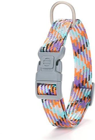YUDOTE Dog Collars Small Reflective Braid Flat Rope Collar with Safety Buckle Adjustable Soft Cord Coller for Active Canines Daily Use,Dynamic Stripe