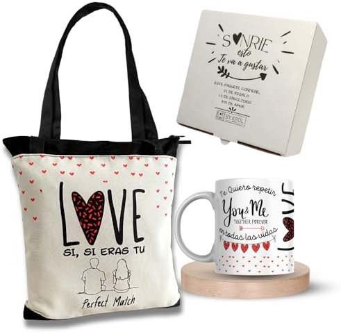 ETKR - Regalos Originales para Parejas - Regalo para Novia - Regalos San Valentin - Pack Taza + Tote Bag - San Valentin - Regalo Pareja, Enamorados, Novia, Novio, Para Hombre, Mujer- Perfect Match