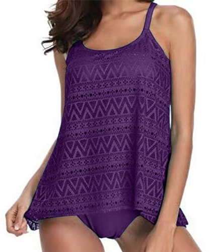 KBOPLEMQ Tankini Mujer Tallas Grandes Traje de Baño Abdomen Push Up Parte Superior con Bañador Push Up Acolchado Parte Superior con Slip Playa Swimsuits Traje de Baño de Dos Piezas Conjunto de Traje