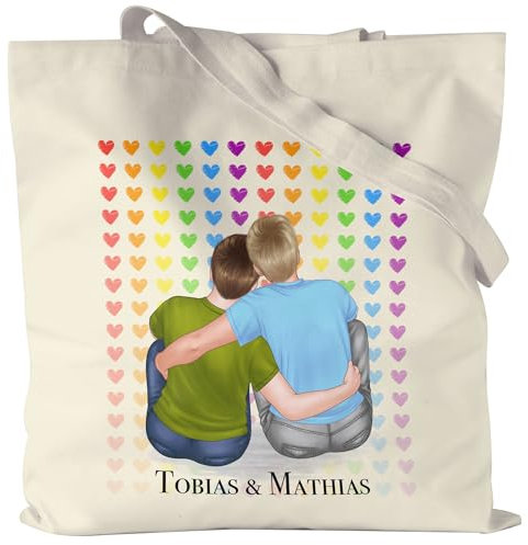 Kiddle-Design Personalisierte LGBT Jutebeutel | Pride & Liebe Geschenk für schwules Pärchen | Individuell gestaltbar zum Jahrestag oder Valentinstag