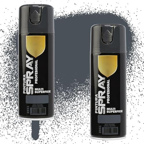 Etrexonline Pintura Spray Multicolor Profesional | 400ml | Adecuado para Metal, Madera & Plástico | Gris Oscuro | Secado Rápido | Paquete de 2