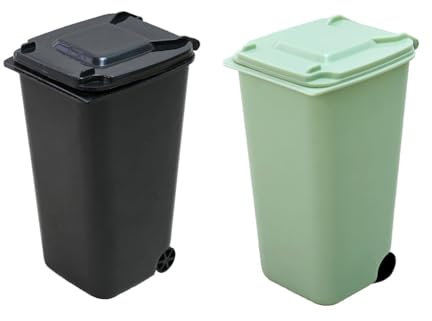 Wisafory 2 Stück Tischmülleimer Mini Mülleimer Tisch Mülltonne Desktop Mülleimer Plastik Abfalleimer Tischabfalleimer mit Schwingdeckel und Räder Schreibtisch Organizer Grün+Schwarz