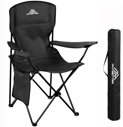 Camping Chair Lightweight Folding Portable Camping Chair with Cup Holder and Side Pocket Outdoor Folding Chair 120kg Capacity Fishing Chair for Outdoor, Fishing, Picnics and Travel Adventures Black