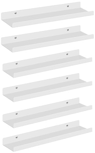 EUGAD Étagère Murale, Lot de 6, Tablette Murale, en Métal, Style Industriel, pour Salon, Cuisine, Chambre, Blanc