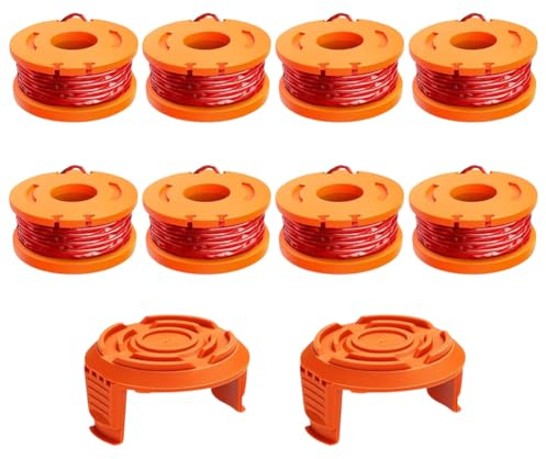 Kayuneed Rasentrimmer Spule passend für Worx Alle 20V Rasentrimmer, Trimmer Fadenspule Für Rasentrimmer, Langlebige Ersatzfaden Spulen + Trimmer Spulenkappe, Ø1,65mm, 3m Länge(8 Spulen+2 Kappe)