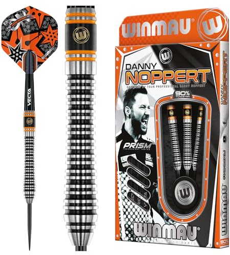 WINMAU Danny Noppert Signature Edition 2.0 23 Gramm Professionelles Steeldart-Tungsten-Dart-Set mit Flights und Schäften (Stems)
